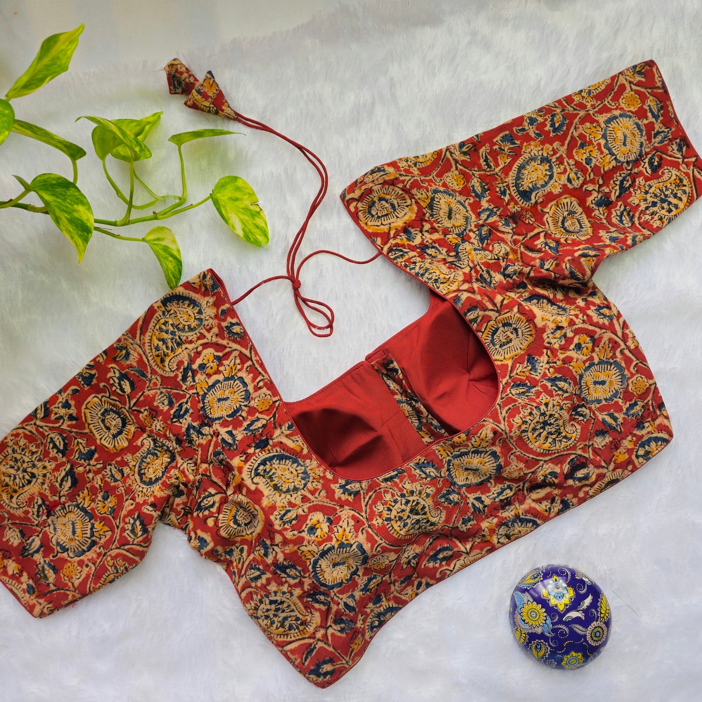 Brick Red Cotton Kalamkari Blouse