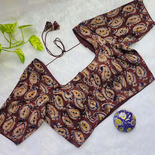 Snuff Color Cotton Kalamkari Blouse