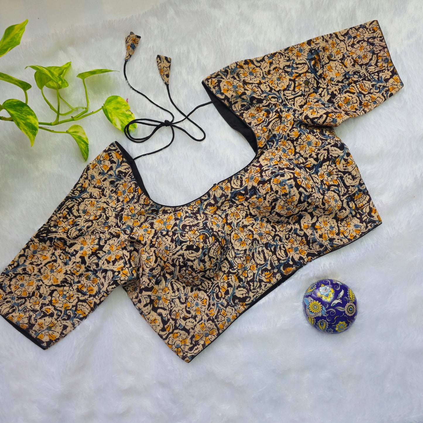 Black and yellow Cotton Kalamkari Blouse