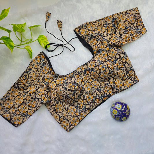 Black and yellow Cotton Kalamkari Blouse