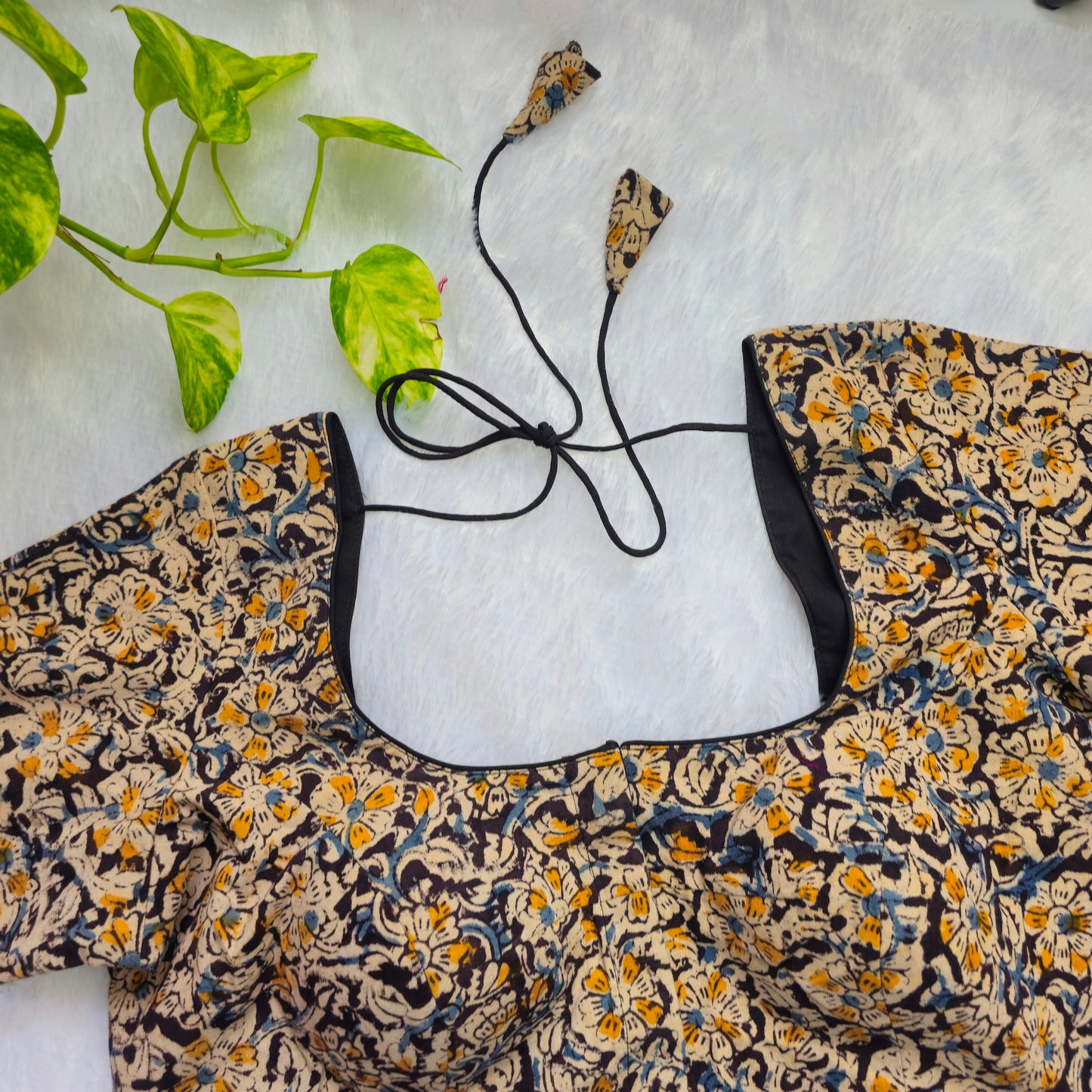 Black and yellow Cotton Kalamkari Blouse