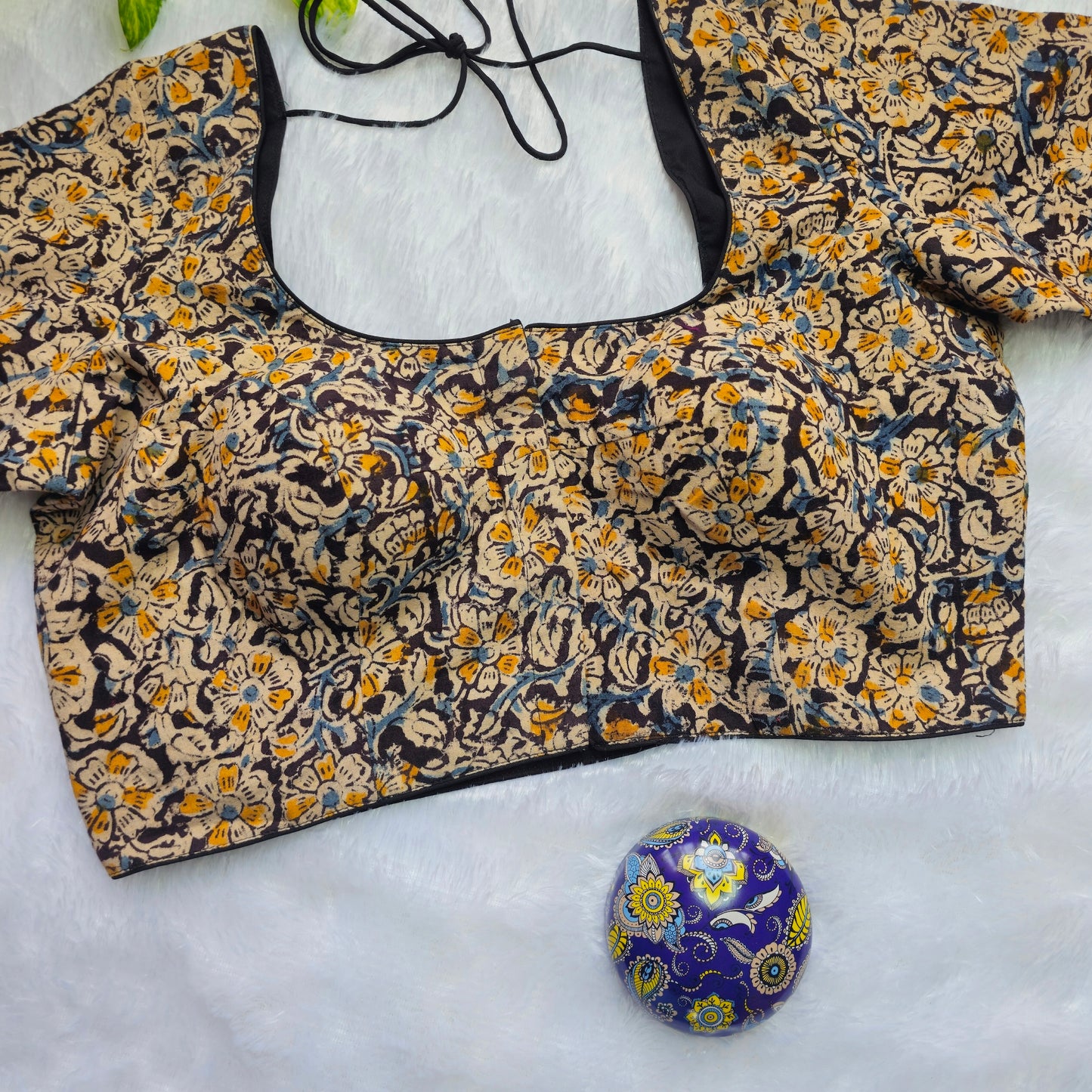 Black and yellow Cotton Kalamkari Blouse