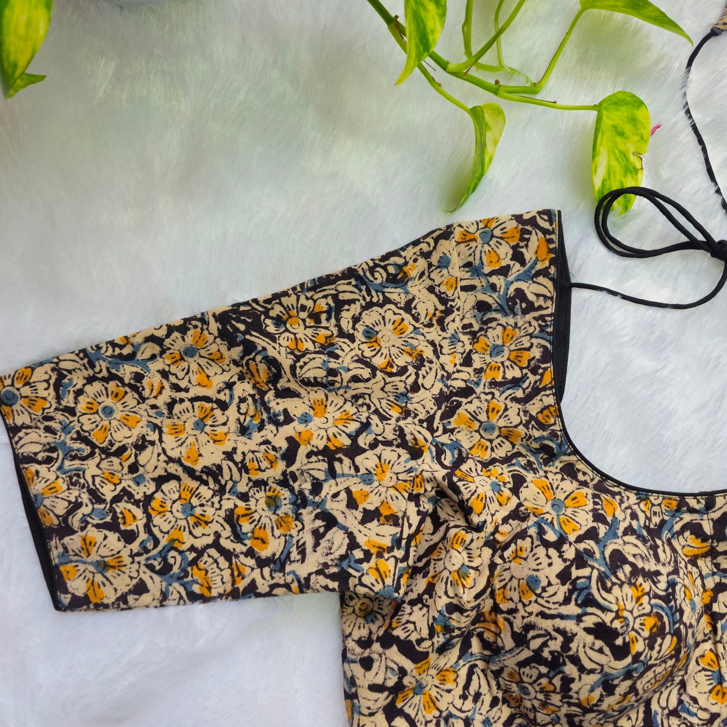 Black and yellow Cotton Kalamkari Blouse