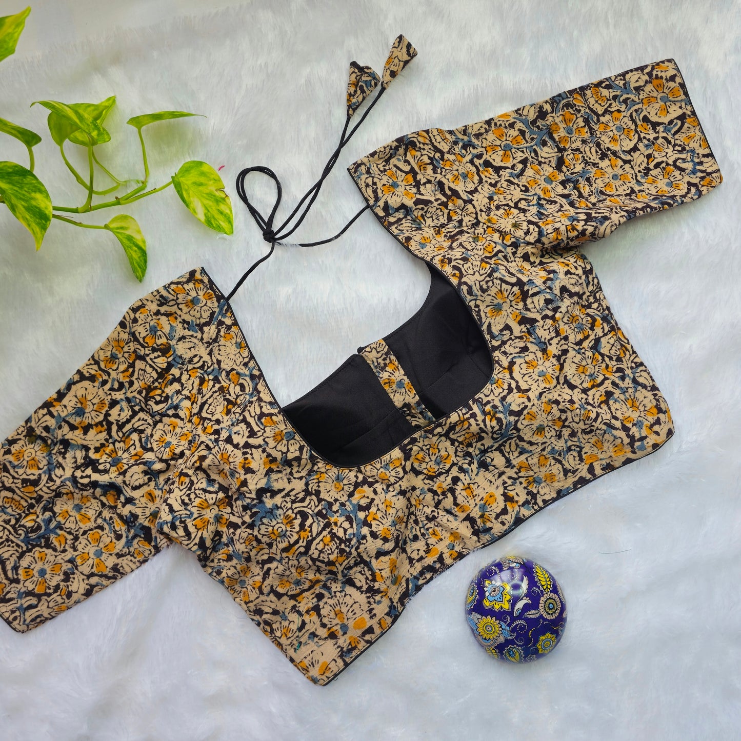 Black and yellow Cotton Kalamkari Blouse