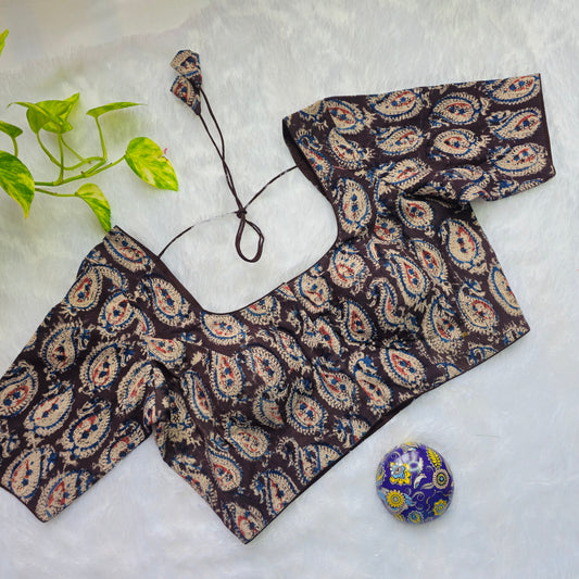 Dark Brown Cotton Kalamkari Blouse