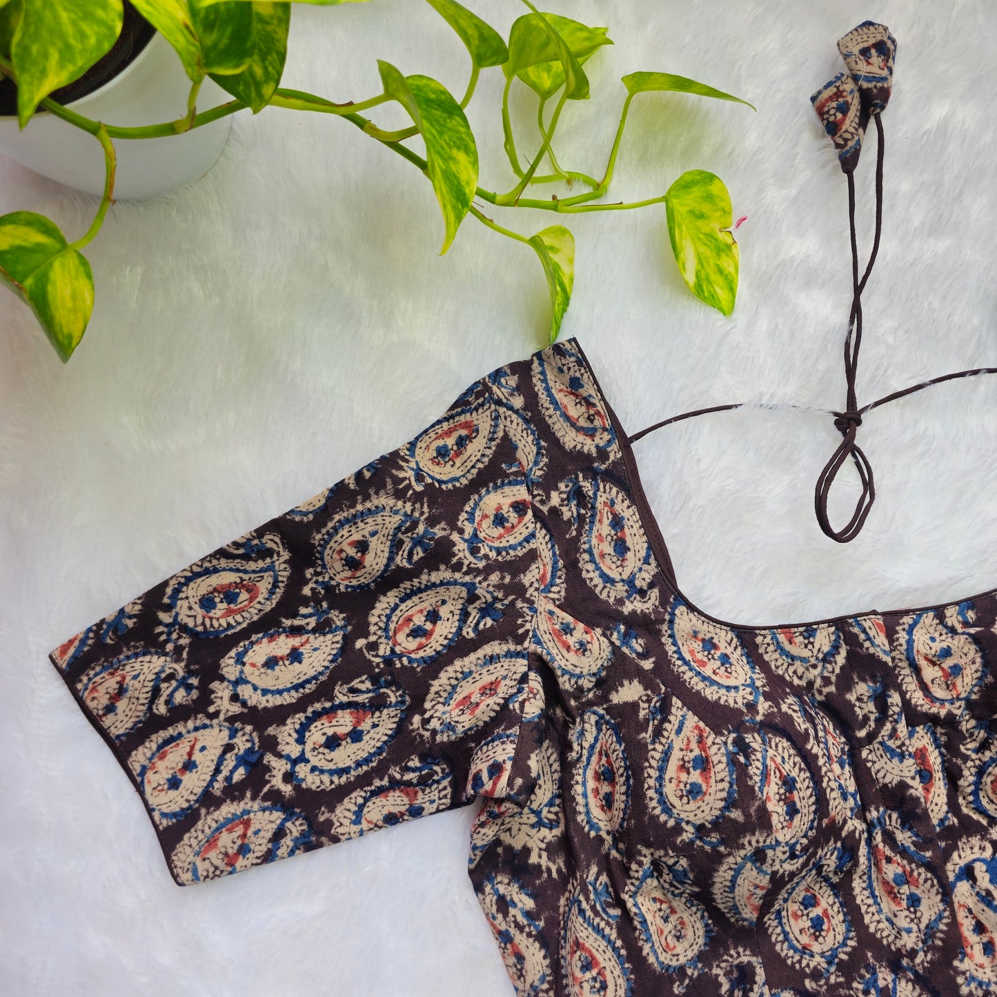Dark Brown Cotton Kalamkari Blouse