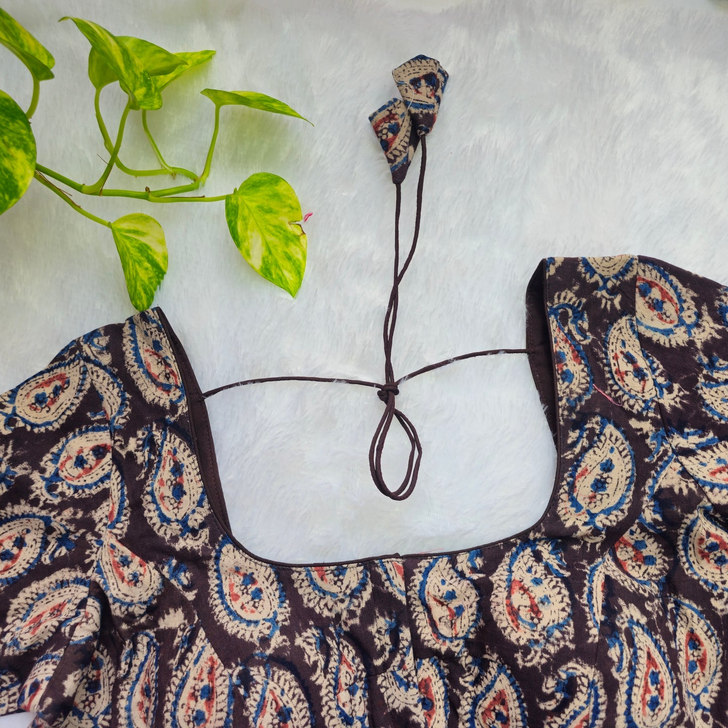 Dark Brown Cotton Kalamkari Blouse