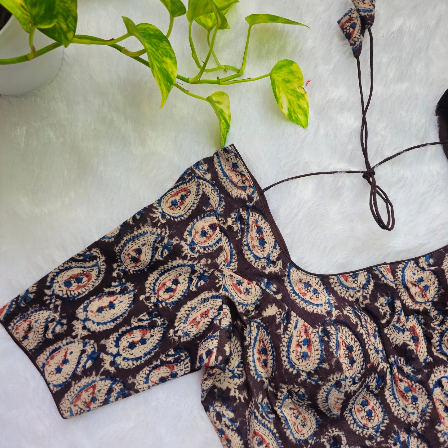 Dark Brown Cotton Kalamkari Blouse