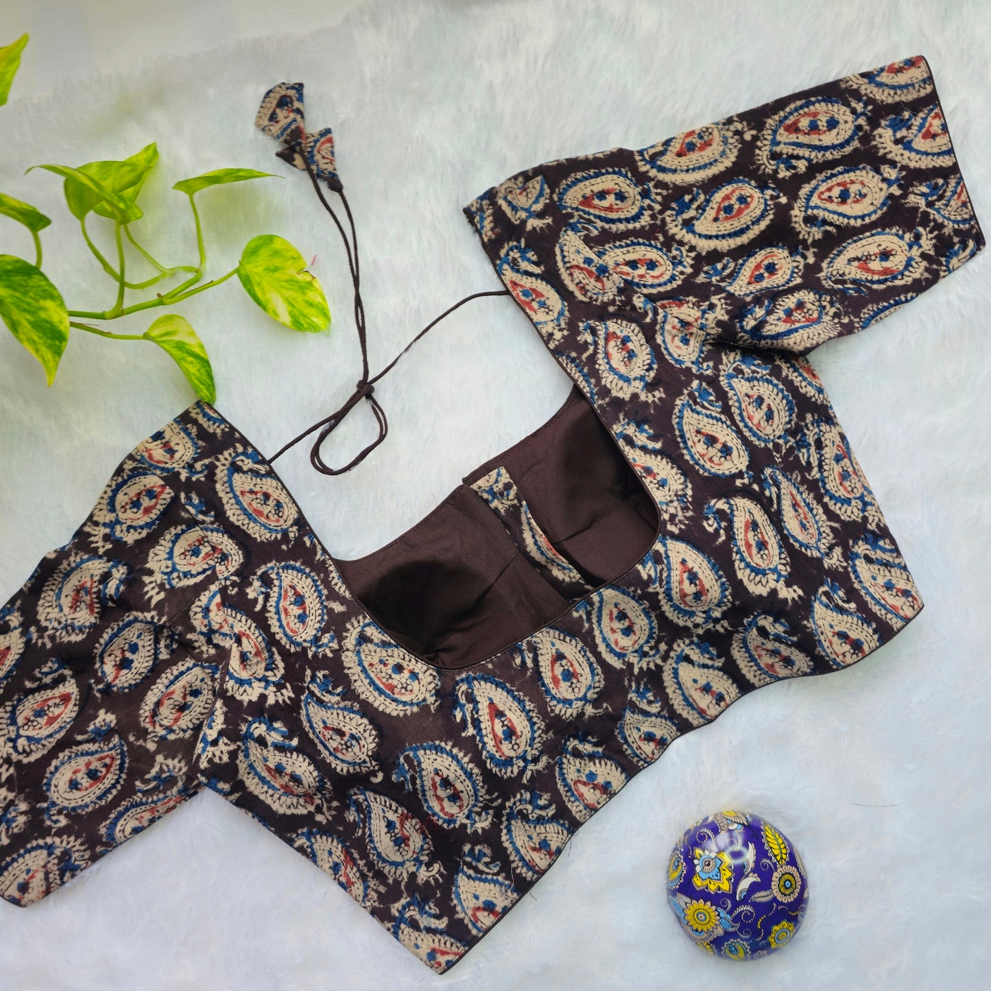 Dark Brown Cotton Kalamkari Blouse