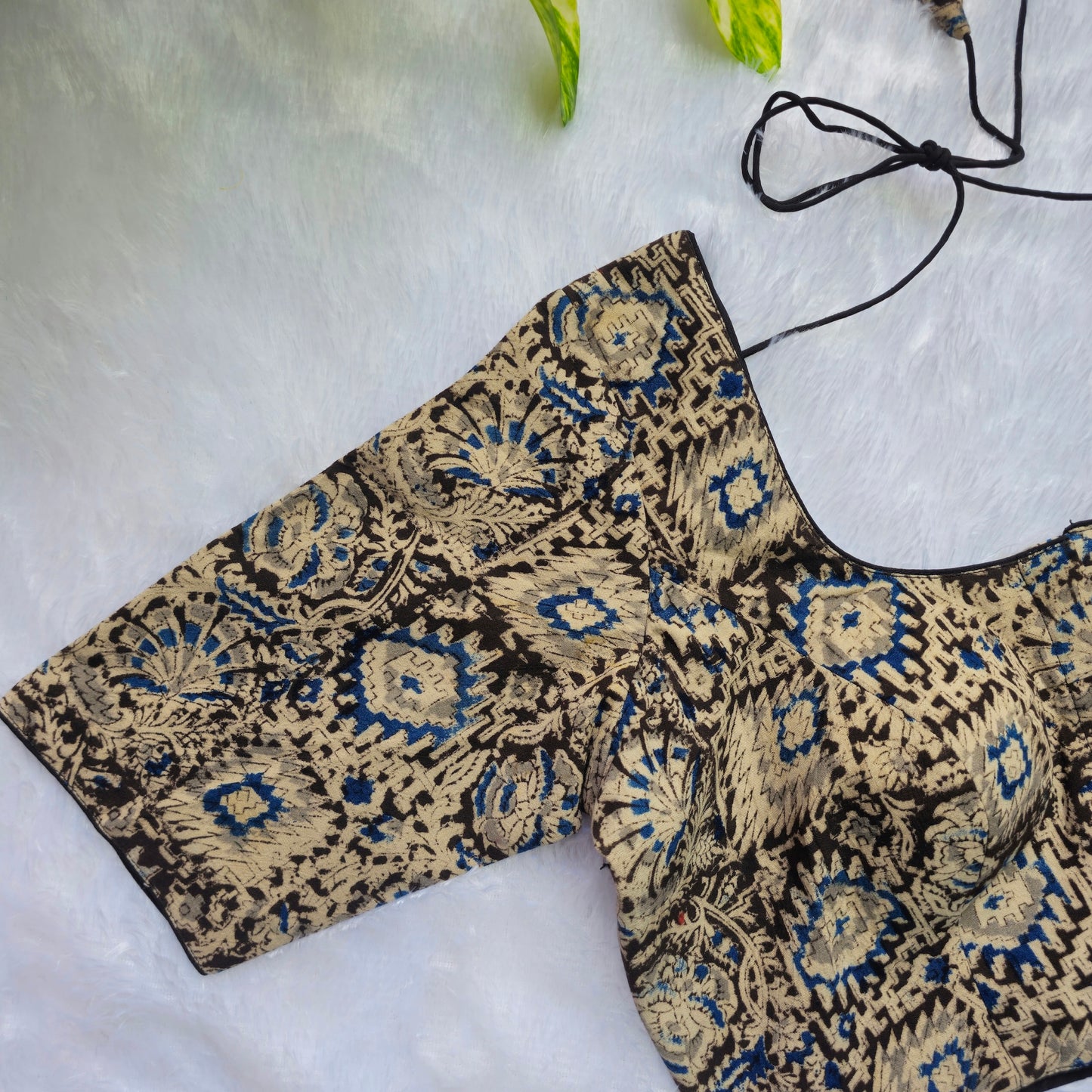 Grey and Blue Cotton Kalamkari Blouse