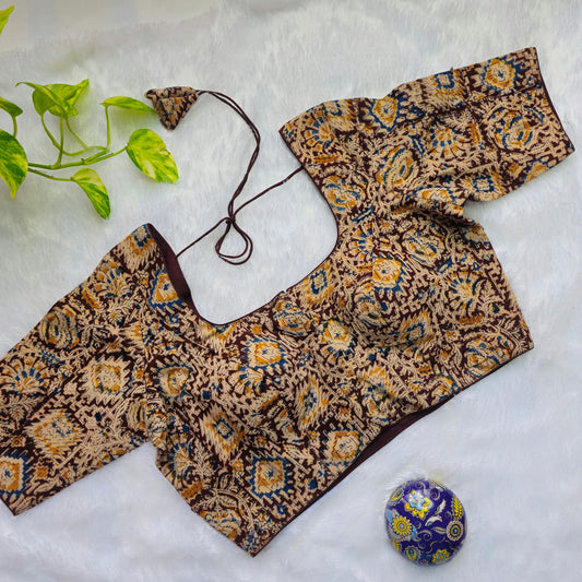 Coffee Brown and Cotton Kalamkari Blouse