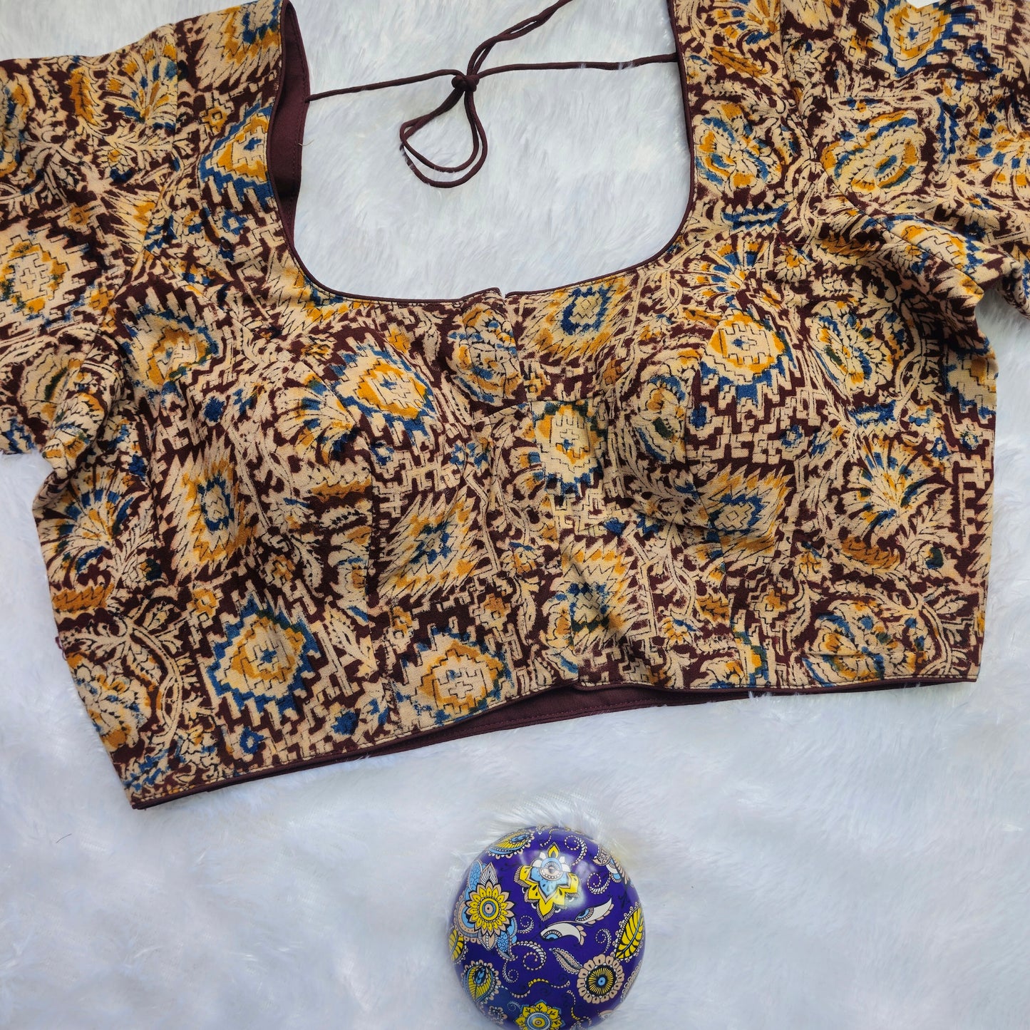 Coffee Brown and Cotton Kalamkari Blouse