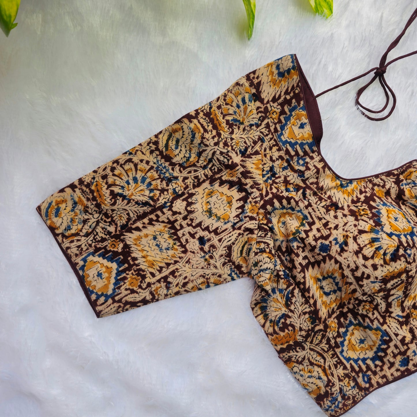 Coffee Brown and Cotton Kalamkari Blouse