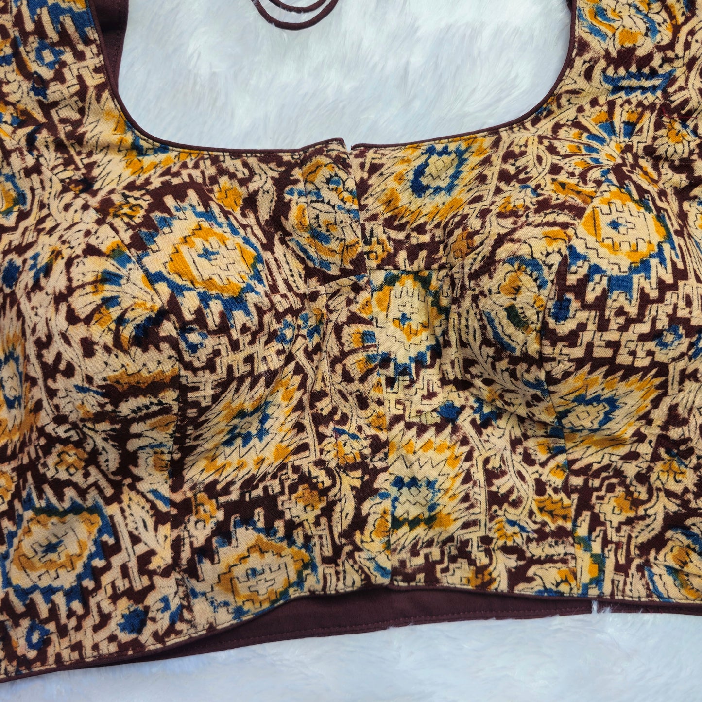 Coffee Brown and Cotton Kalamkari Blouse