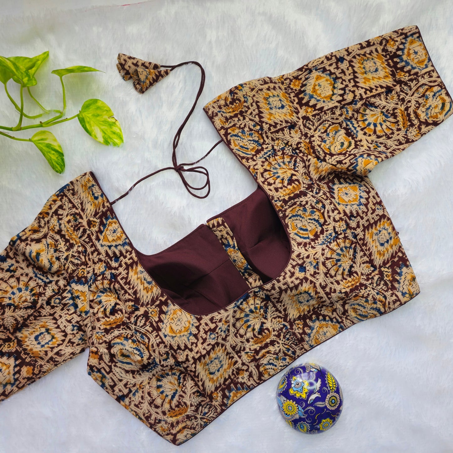 Coffee Brown and Cotton Kalamkari Blouse