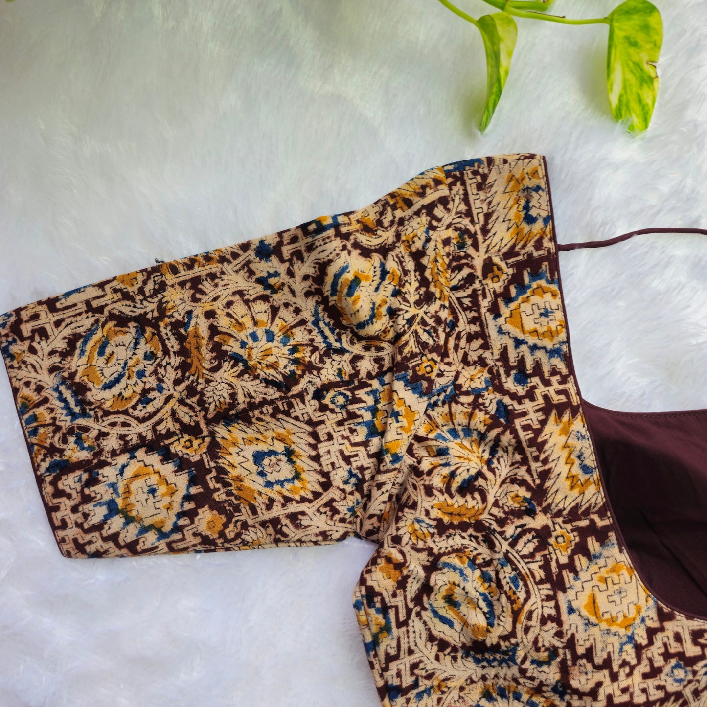 Coffee Brown and Cotton Kalamkari Blouse