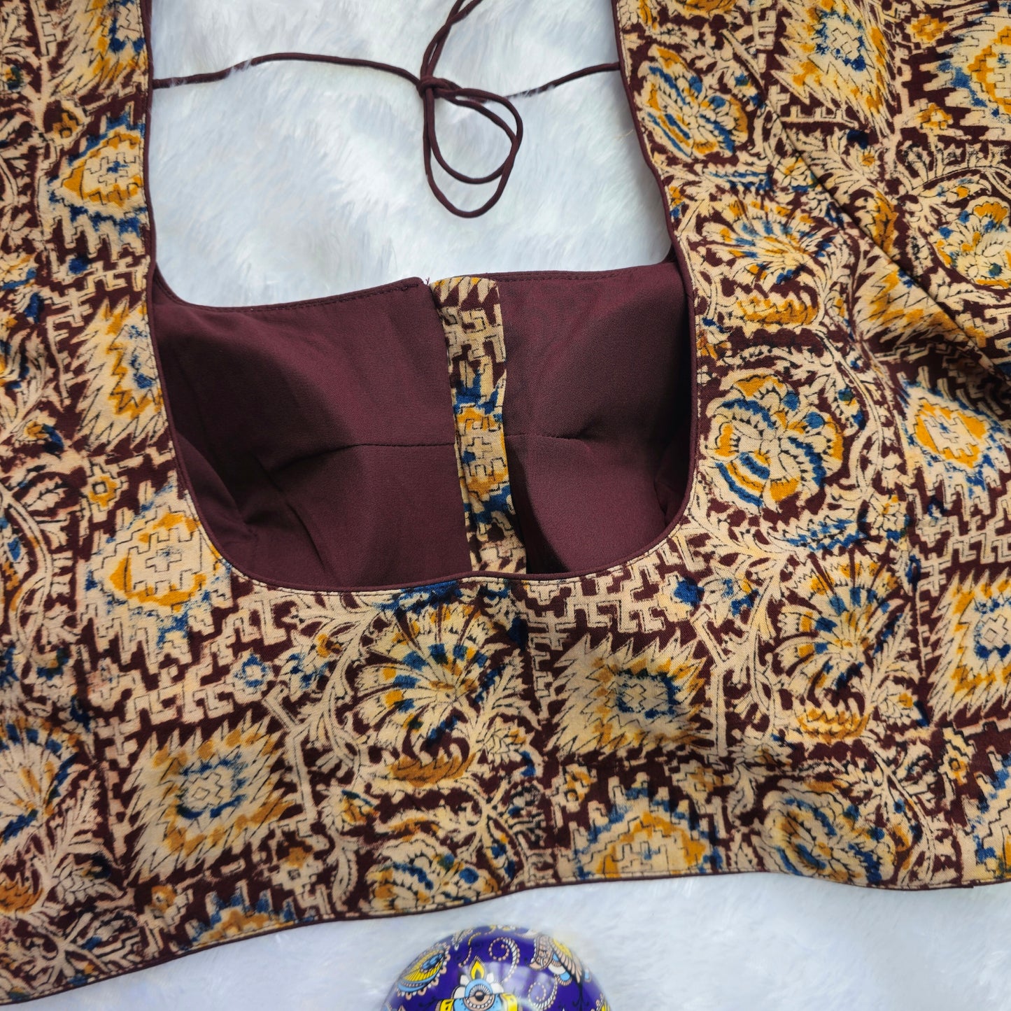 Coffee Brown and Cotton Kalamkari Blouse
