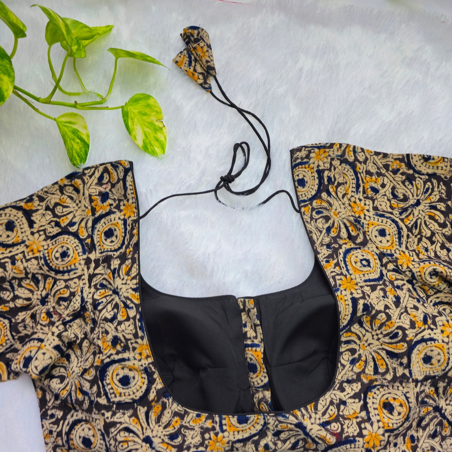 Black and Yellow Cotton Kalamkari Blouse