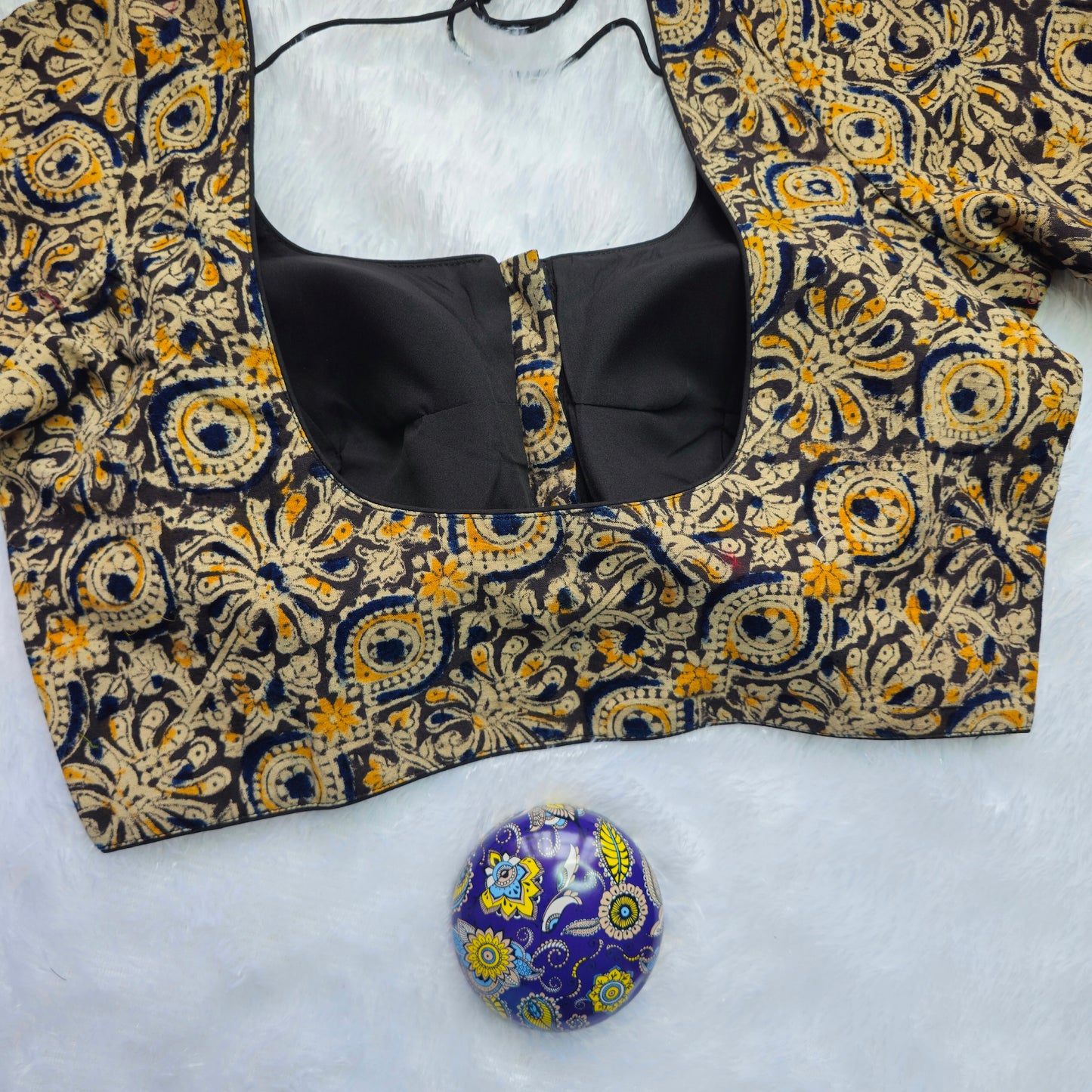 Black and Yellow Cotton Kalamkari Blouse