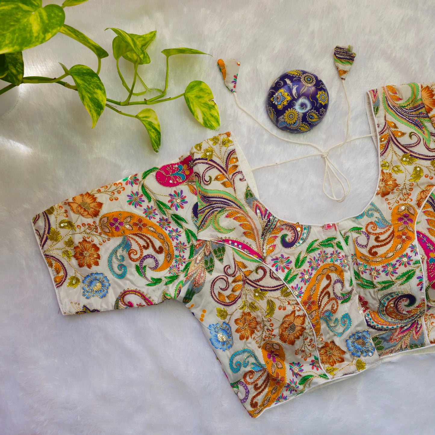 White Crepe Kalamkari Blouse