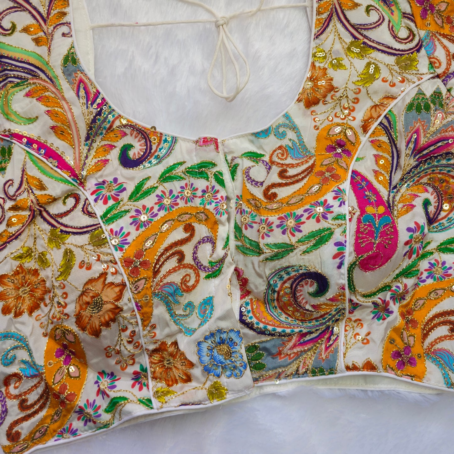 White Crepe Kalamkari Blouse
