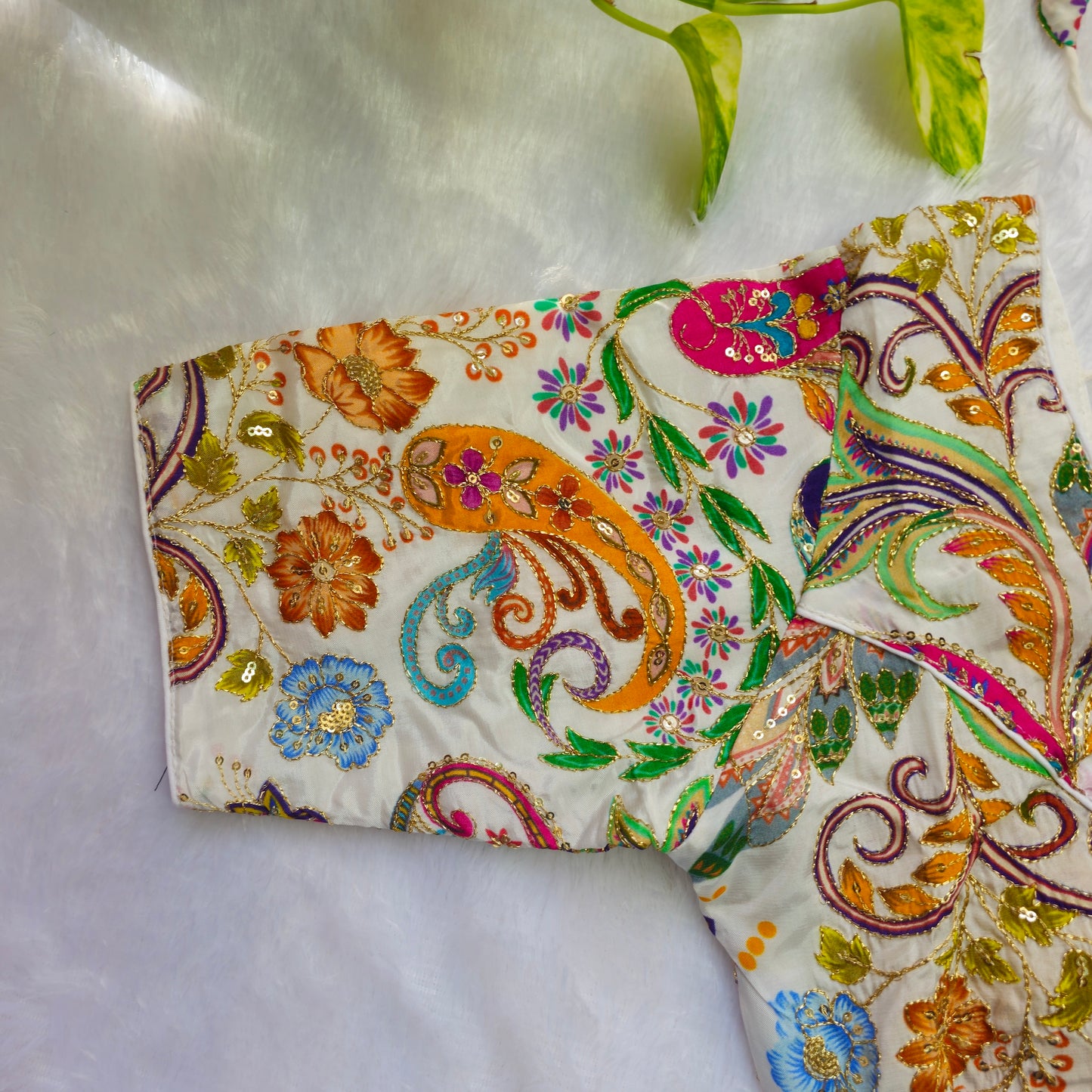 White Crepe Kalamkari Blouse