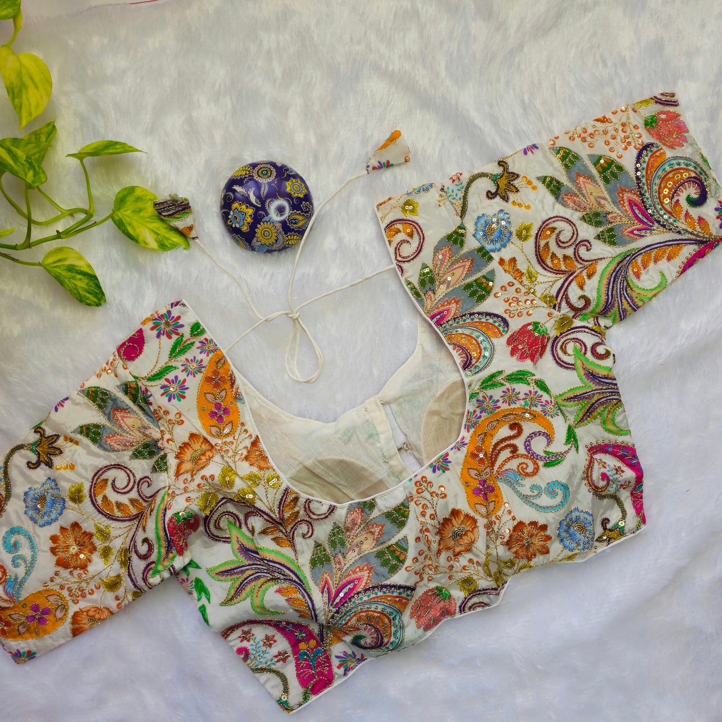 White Crepe Kalamkari Blouse