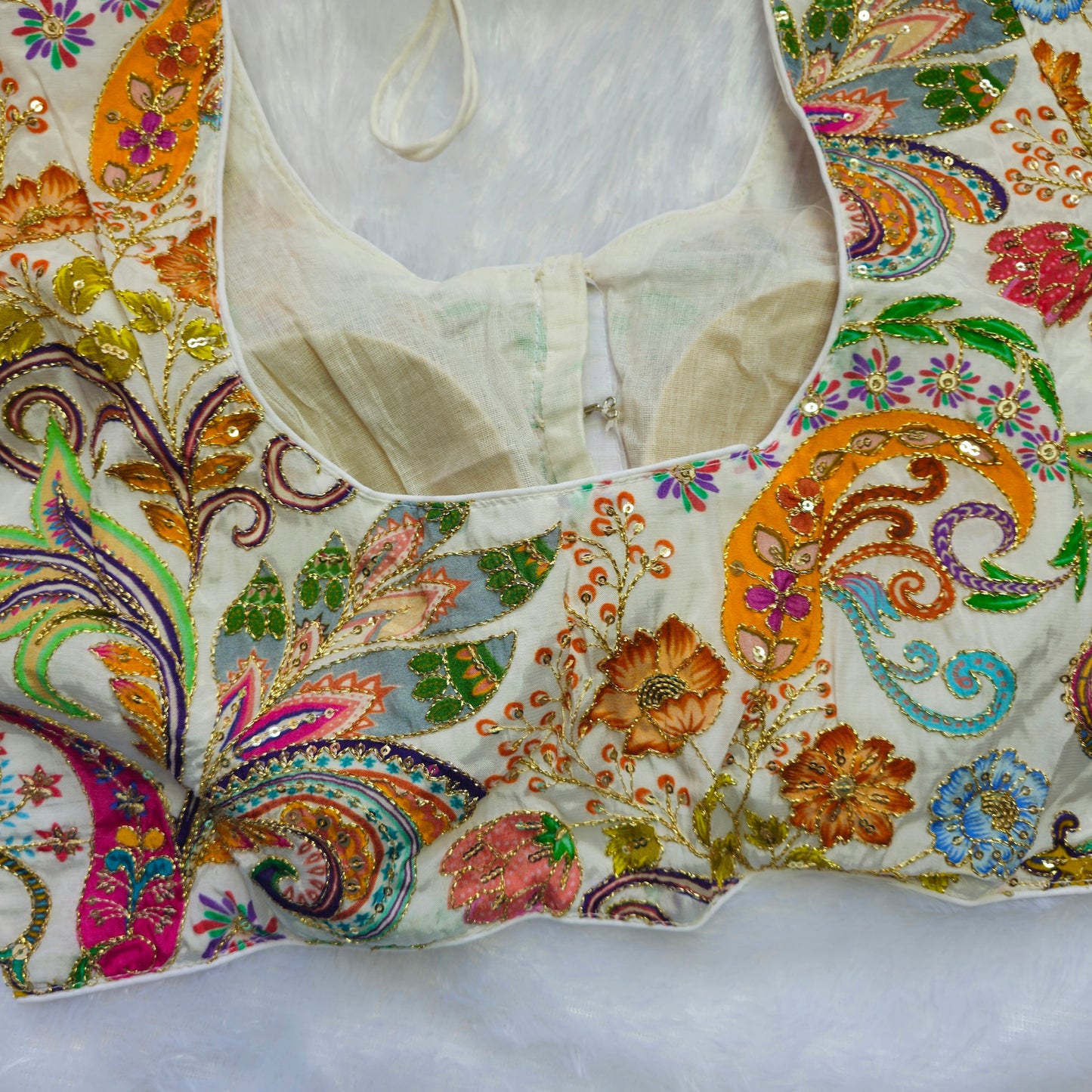White Crepe Kalamkari Blouse