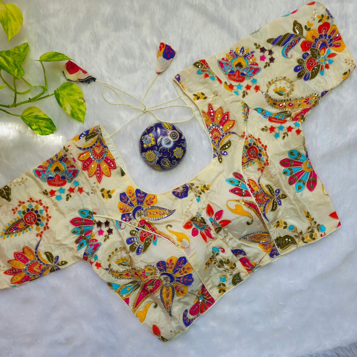 Off White Crepe Kalamkari Blouse
