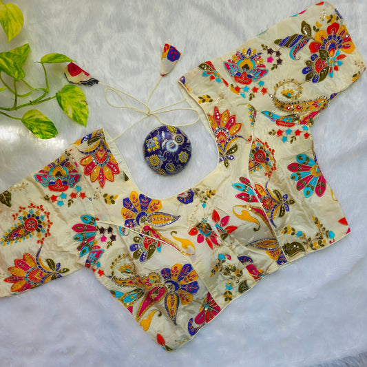 Off White Crepe Kalamkari Blouse