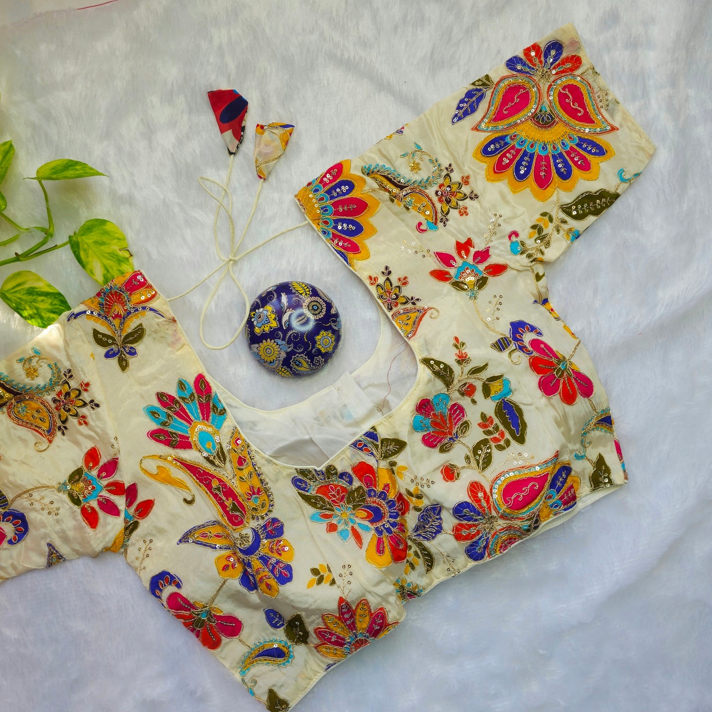 Off White Crepe Kalamkari Blouse