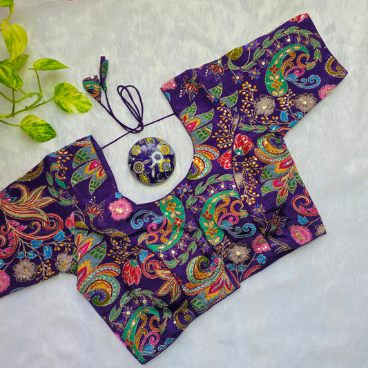 Purple Crepe Kalamkari Blouse
