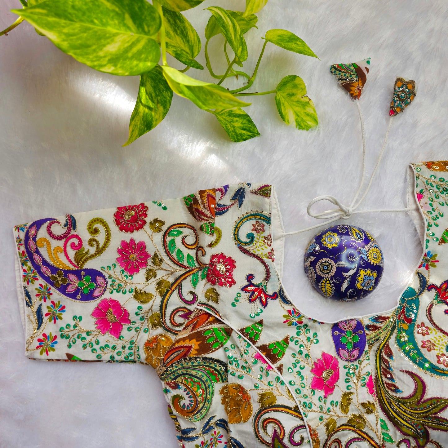 Off White Multicolor Crepe Kalamkari Blouse