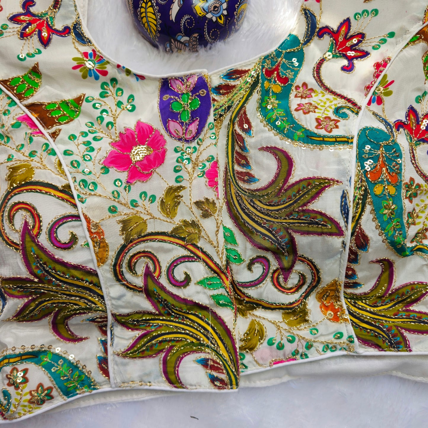 Off White Multicolor Crepe Kalamkari Blouse