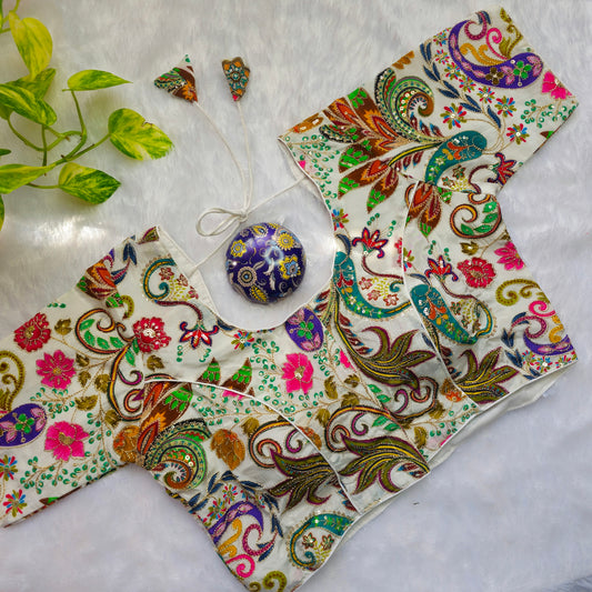 Off White Multicolor Crepe Kalamkari Blouse