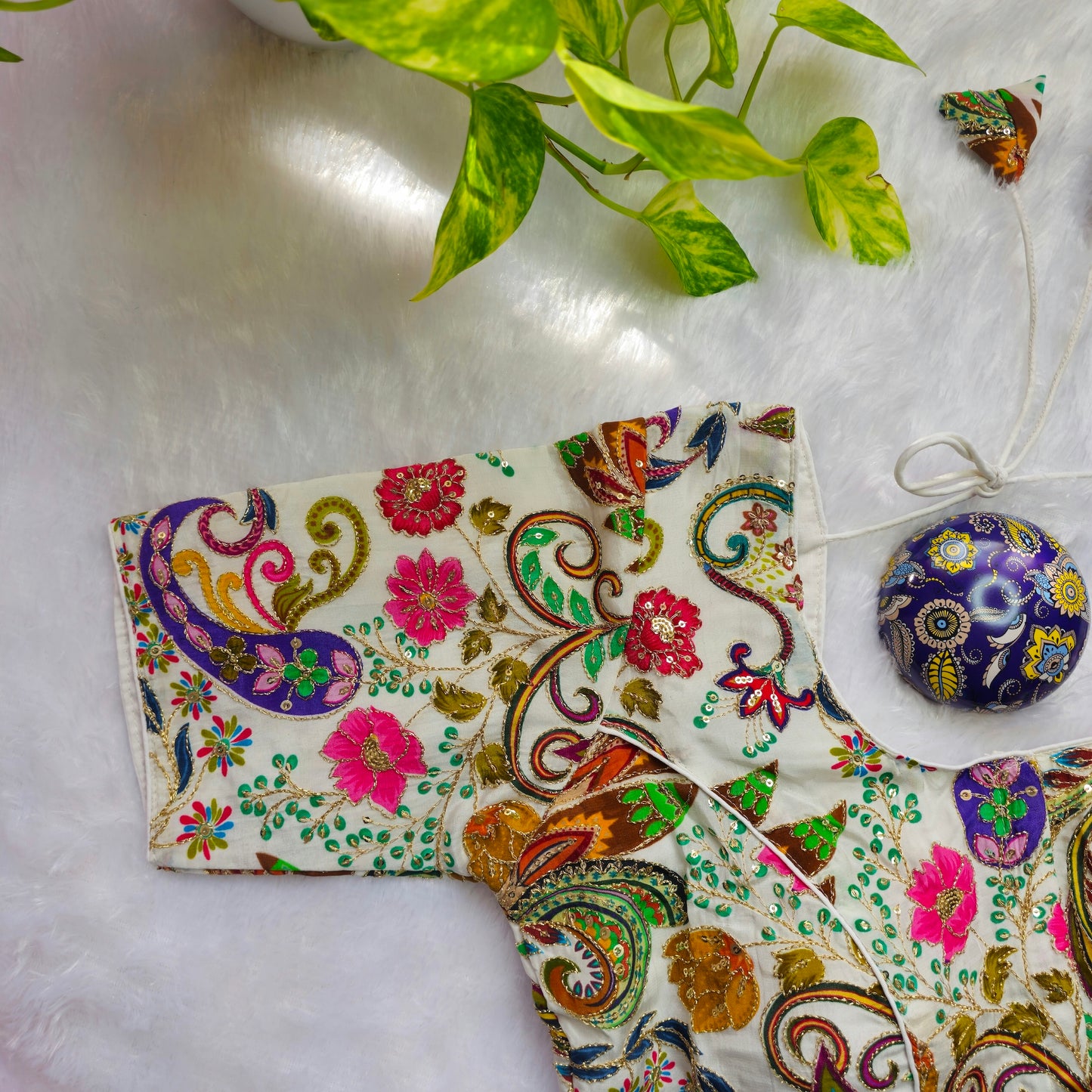 Off White Multicolor Crepe Kalamkari Blouse