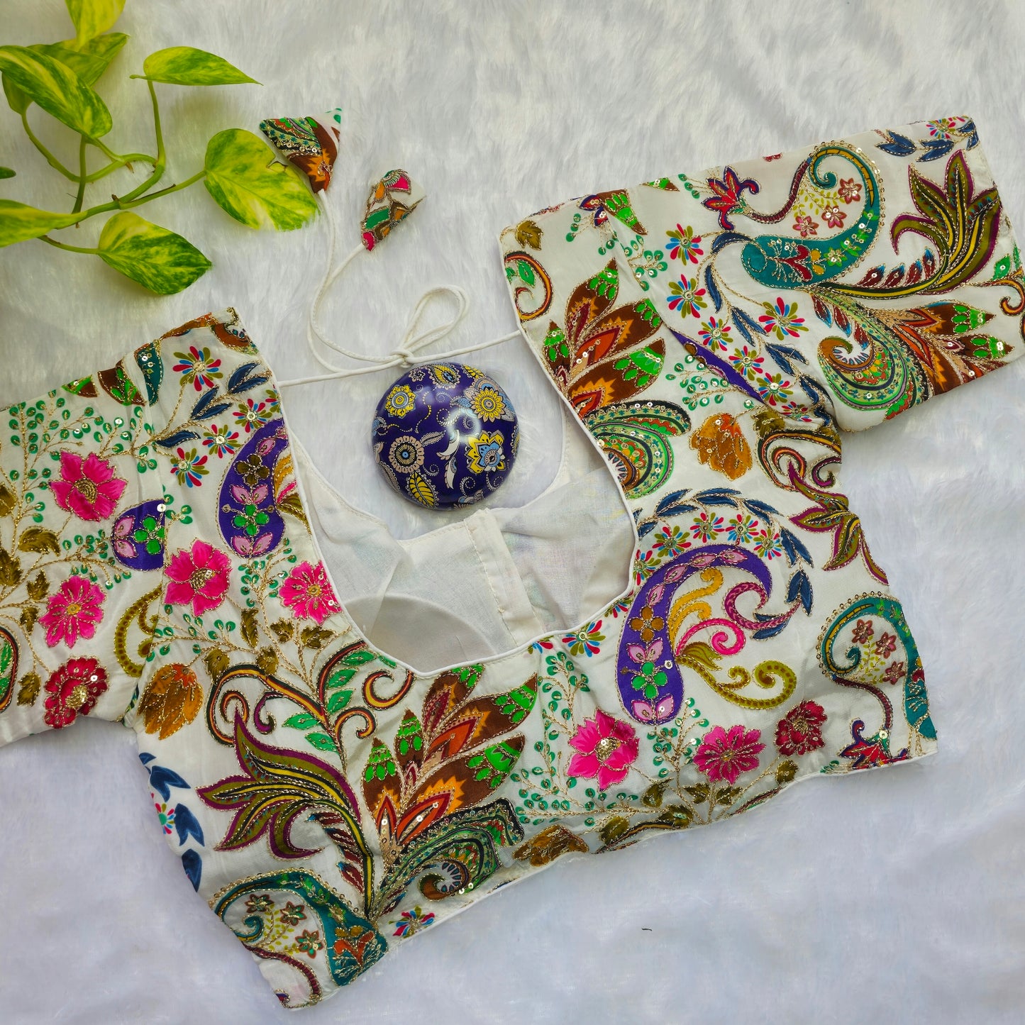 Off White Multicolor Crepe Kalamkari Blouse