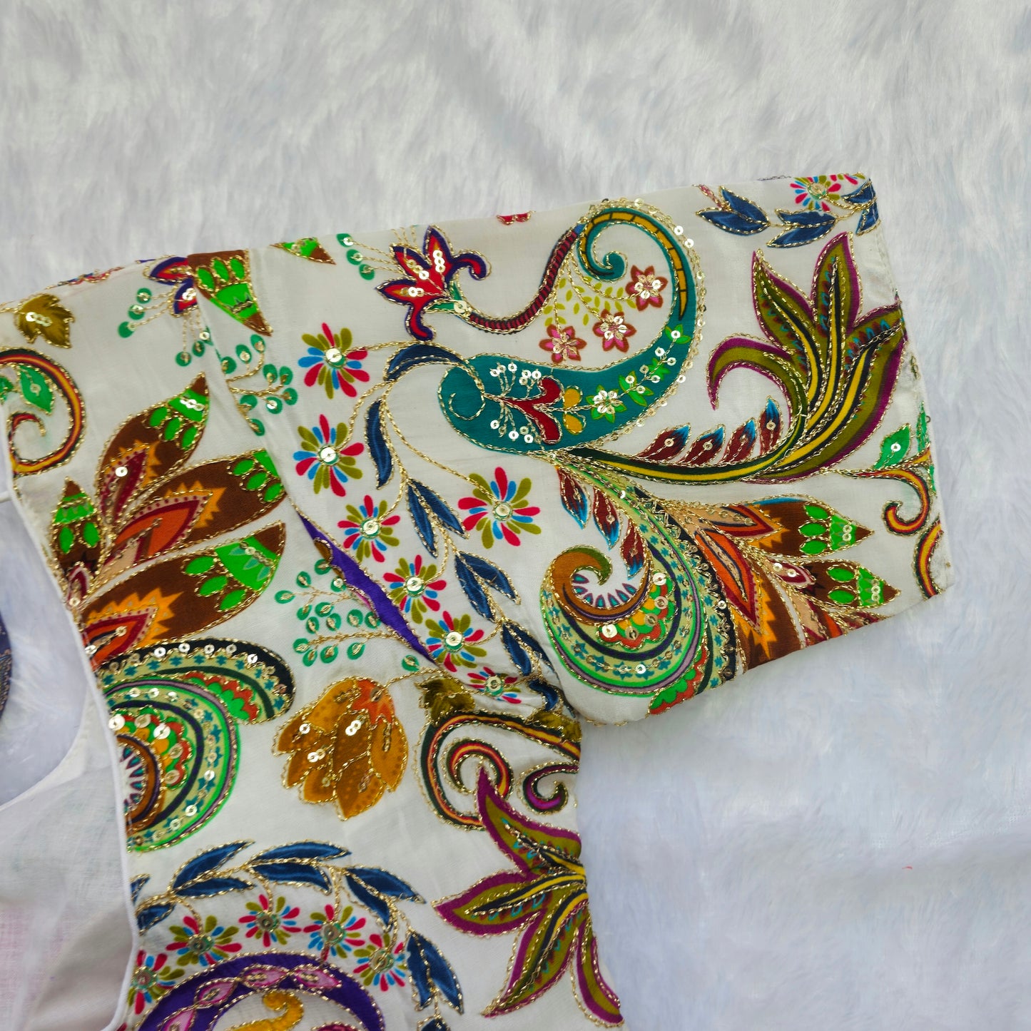 Off White Multicolor Crepe Kalamkari Blouse