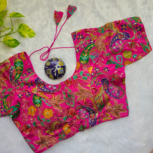 Pink Crepe Kalamkari Blouse