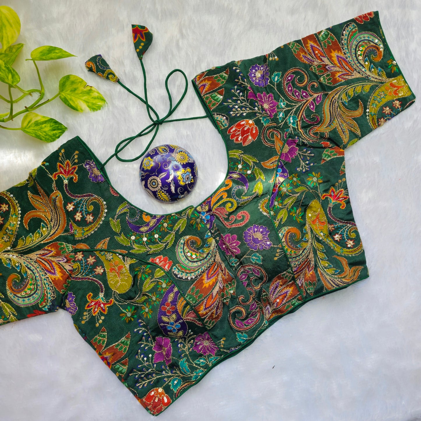 Green Crepe Kalamkari Blouse