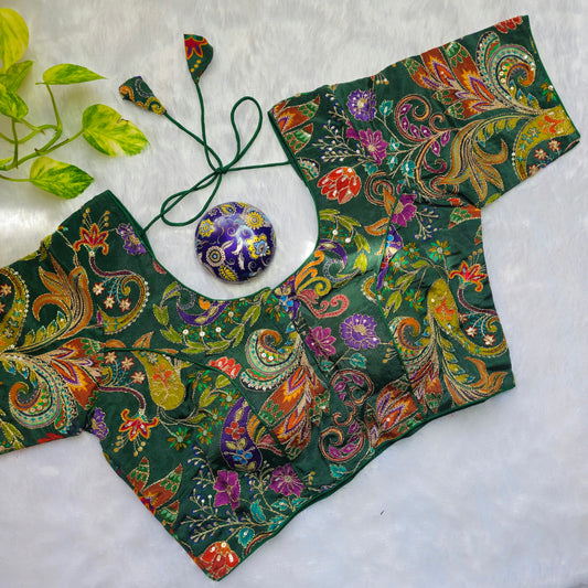 Green Crepe Kalamkari Blouse