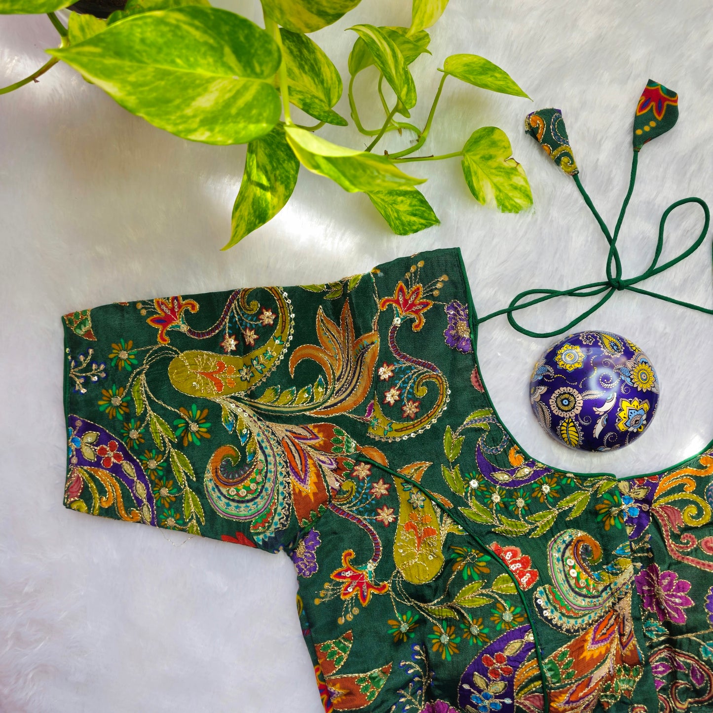 Green Crepe Kalamkari Blouse