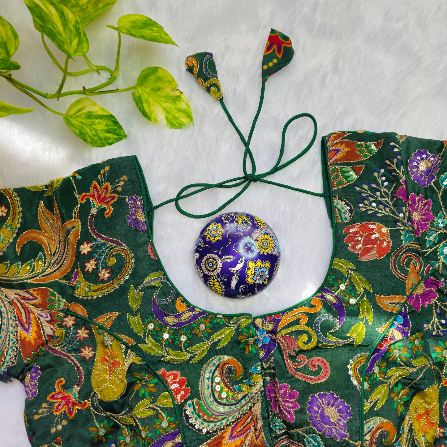 Green Crepe Kalamkari Blouse