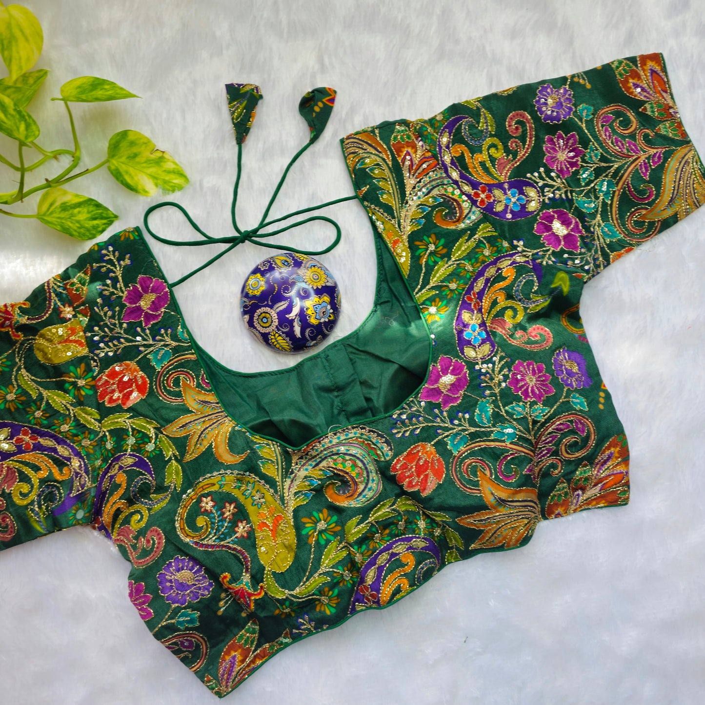 Green Crepe Kalamkari Blouse