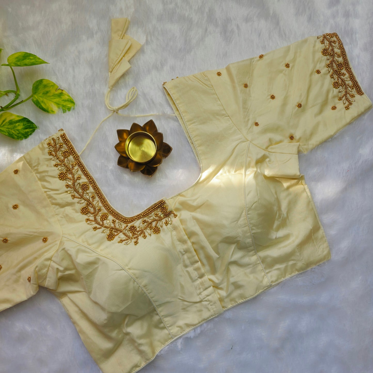 Off White Beads Handwork Blouse