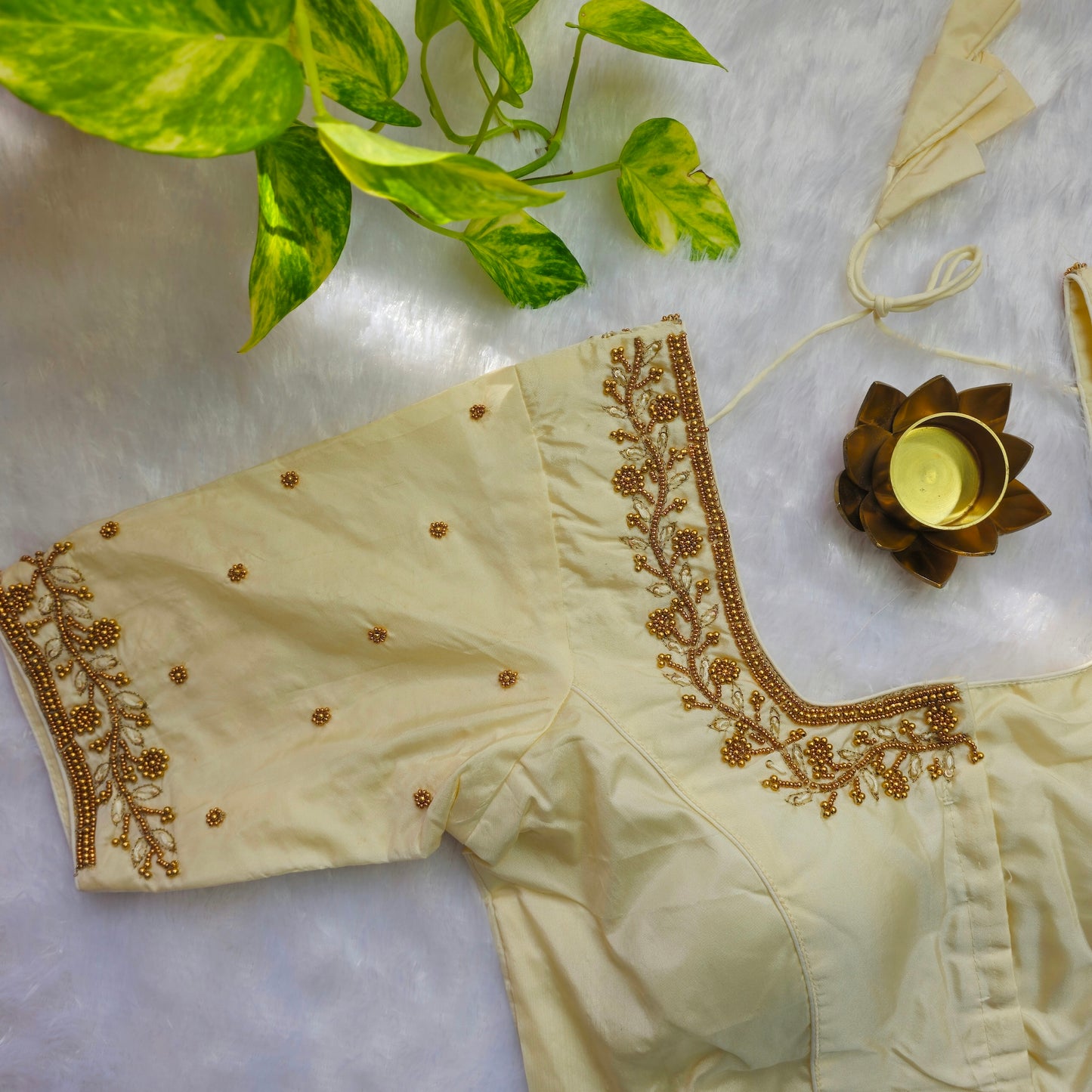 Off White Beads Handwork Blouse