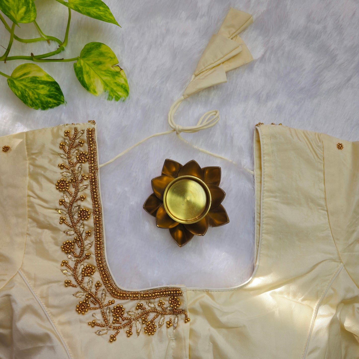 Off White Beads Handwork Blouse