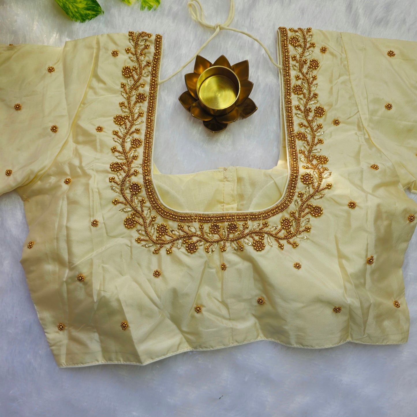 Off White Beads Handwork Blouse
