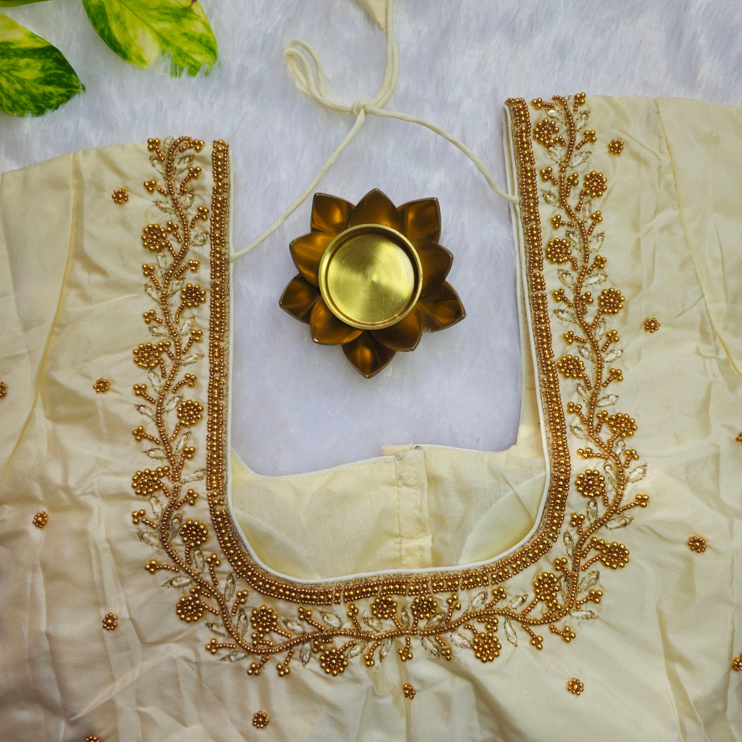 Off White Beads Handwork Blouse