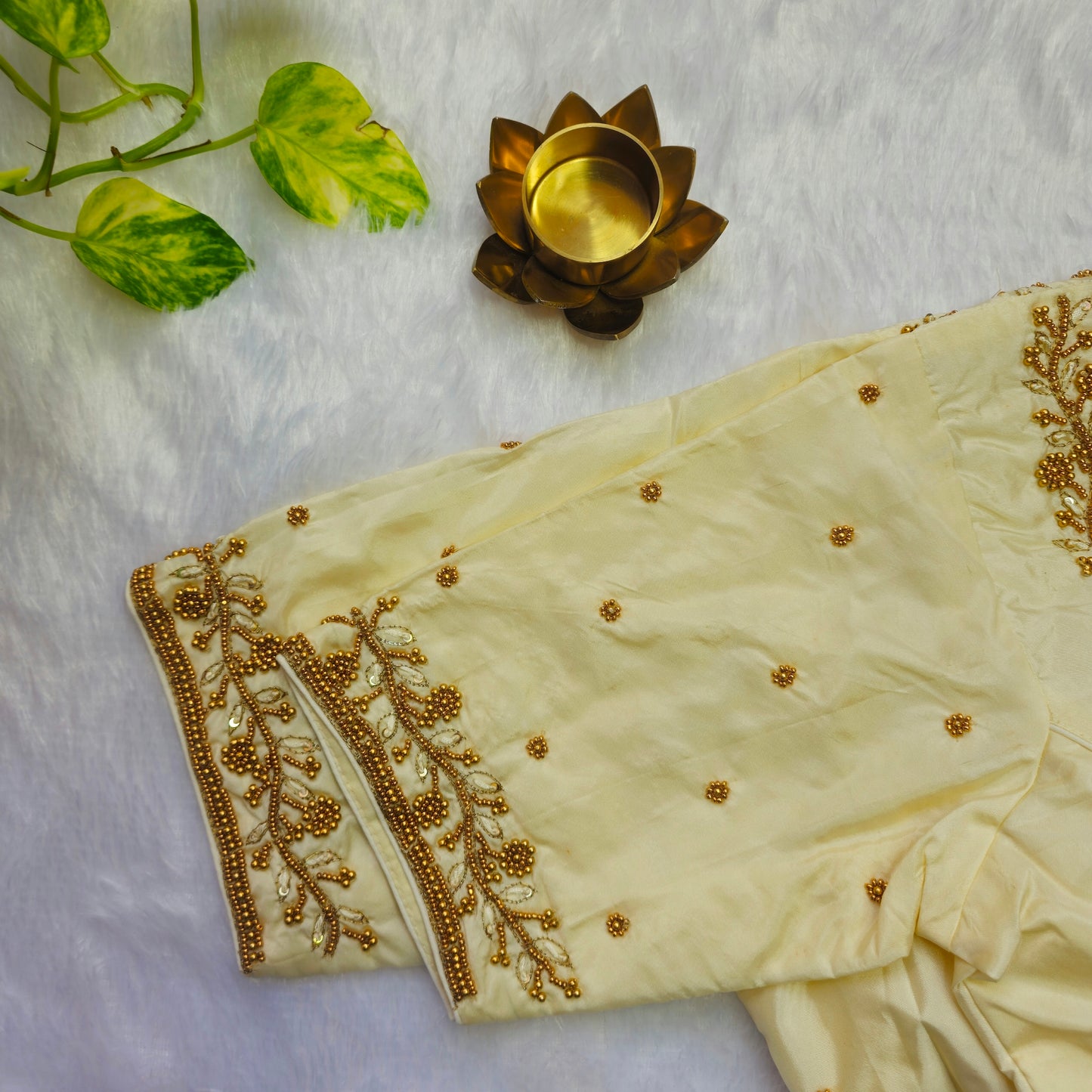 Off White Beads Handwork Blouse